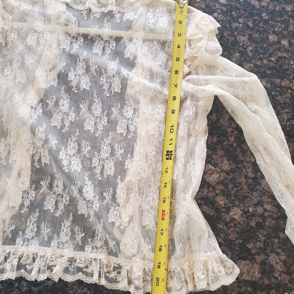 Sheer Lace Ruffle Open-Front Cardigan - Cream - Picture 6 of 7